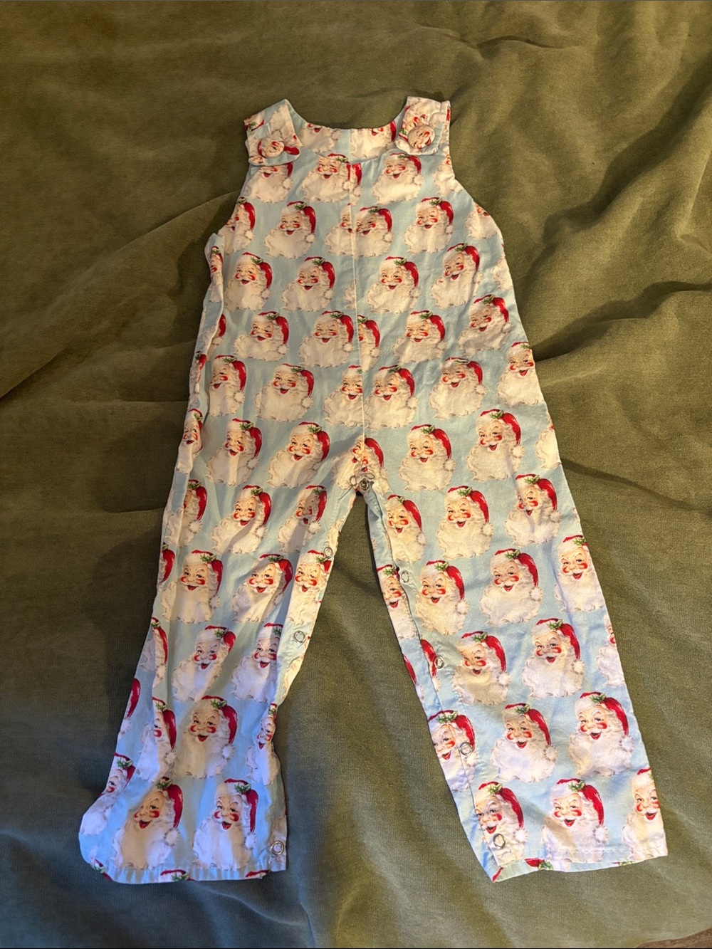 Kids Holiday Santa Print One-Piece Bodysuit - Light Blue